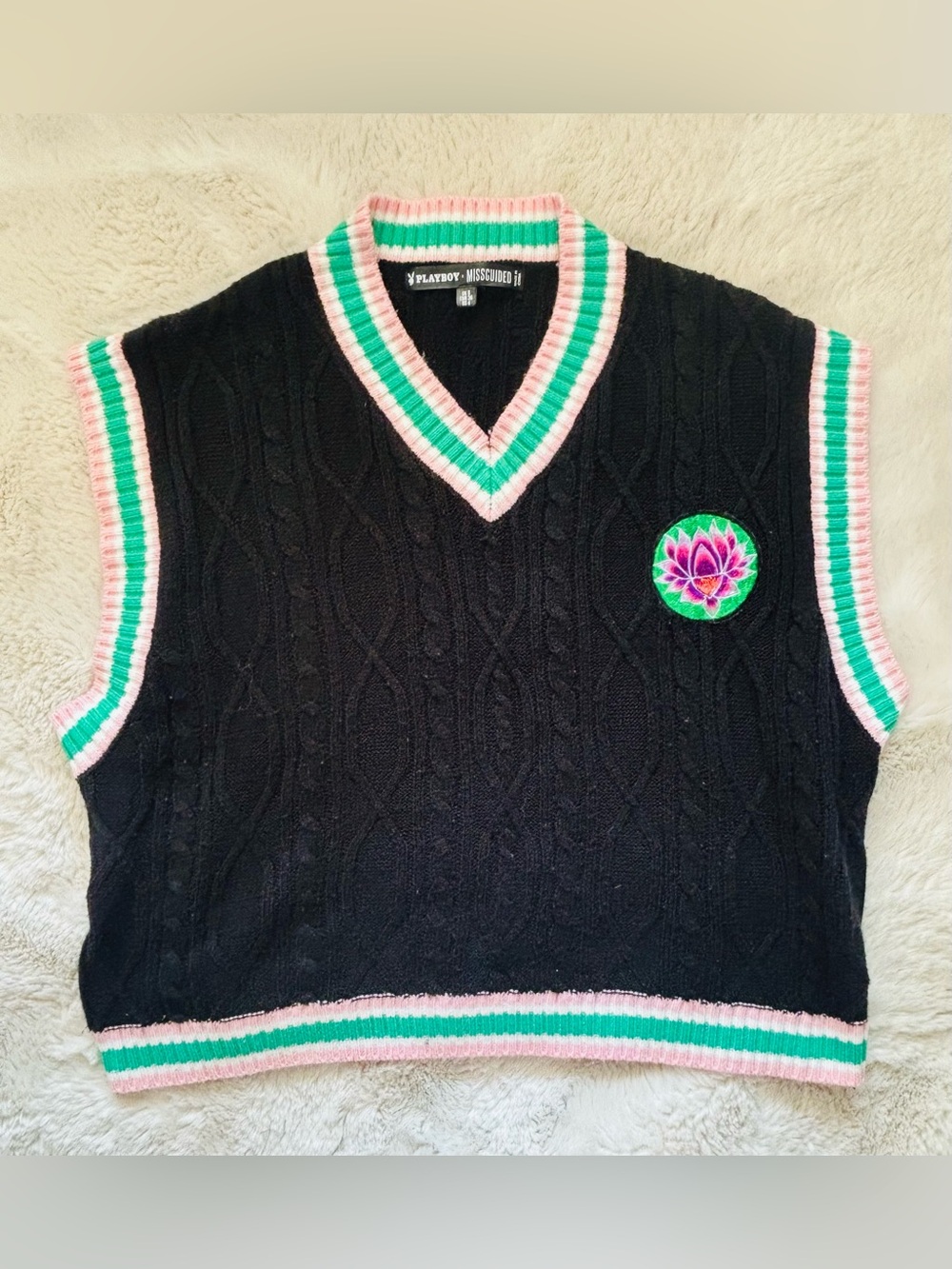 Missguided x Playboy V Neck  Black Sweater Vest Size: 4